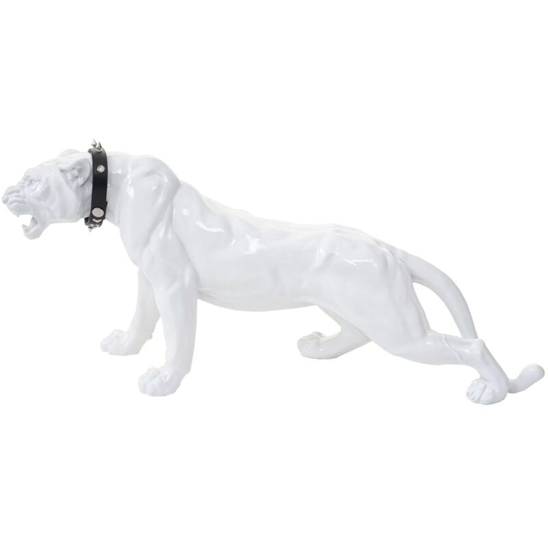 Jamais utilisé] Figure de décoration léopard, 59cm, sculpture, polyrésine, blanc brillant, avec collier