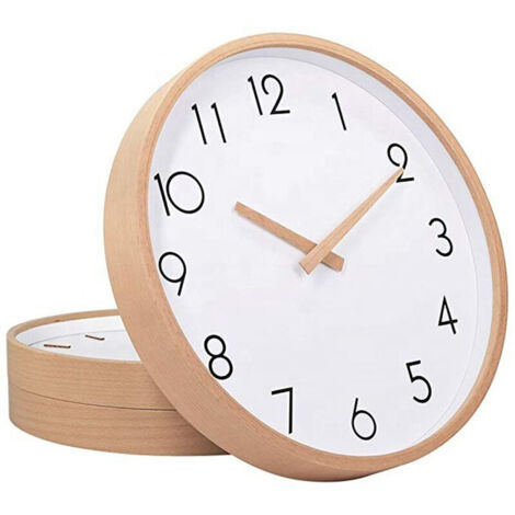 [JAMAIS UTILISÉ]  Horloge littéraire silencieuse en bois massif, design simple, horloge nordique en bois, horloge murale en bois (imitation bois)