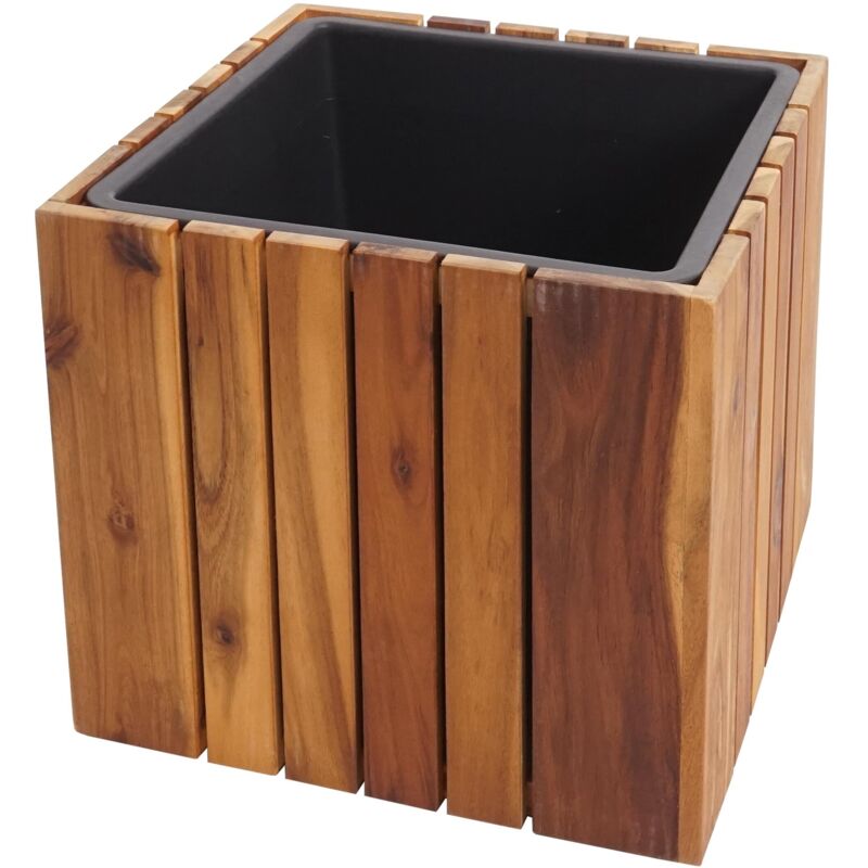 Jamais utilisé] Jardinière HHG 584, Jardinière Pot de fleur, carré 32x32x32cm Outdoor Acacia bois certifié mvg, brun