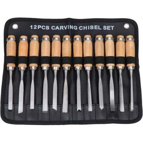 [JAMAIS UTILISÉ] Jeu de Burins à Main en Bois Sculpté, Outil de Gouges pour Menuiserie 12 en 1