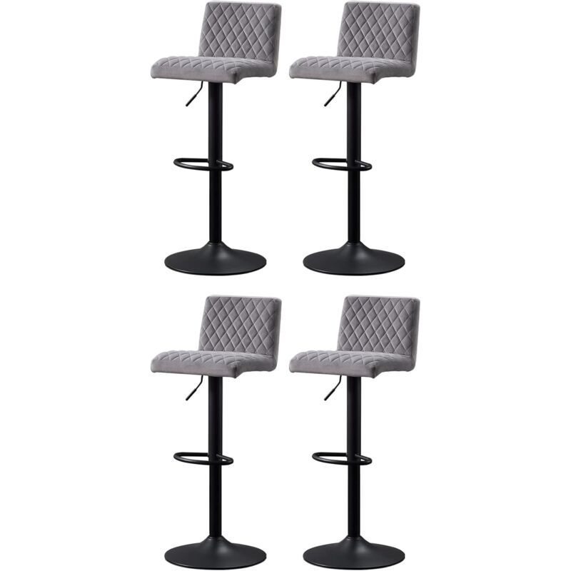 Jymtom - jamais utilisé] Lot de 4 Tabourets de Bar Hauteur Réglable,Gris Tabourets de Bar Siège en Velours avec Dossier et Repose-Pieds,360° Rotation