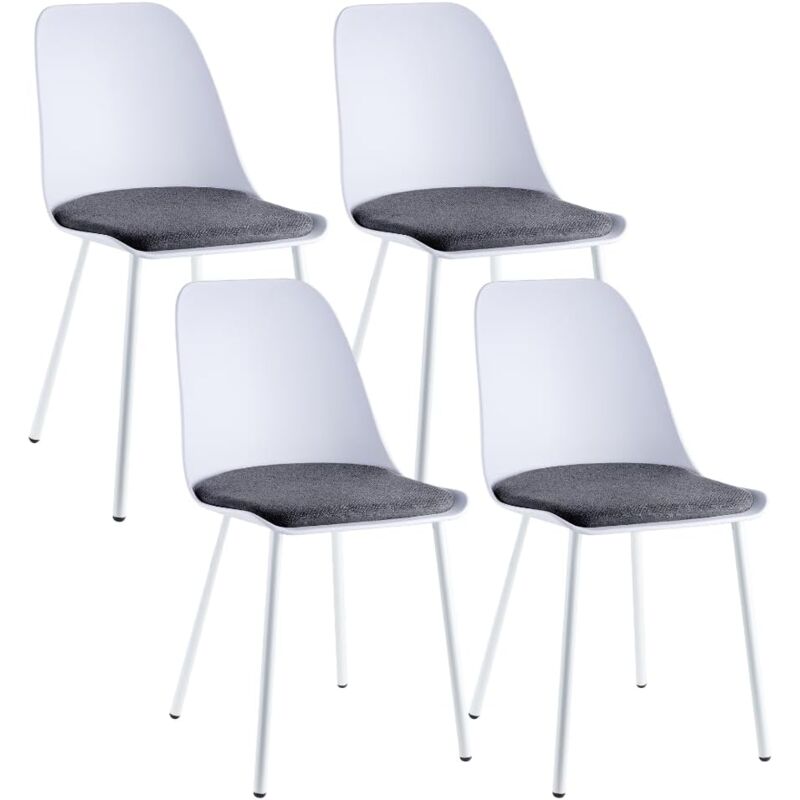 Jymtom - jamais utilisé] Lot de 4 chaises de salle à manger en plastique, chaises de cuisine scandinaves avec rembourrage en velours gris et pieds en