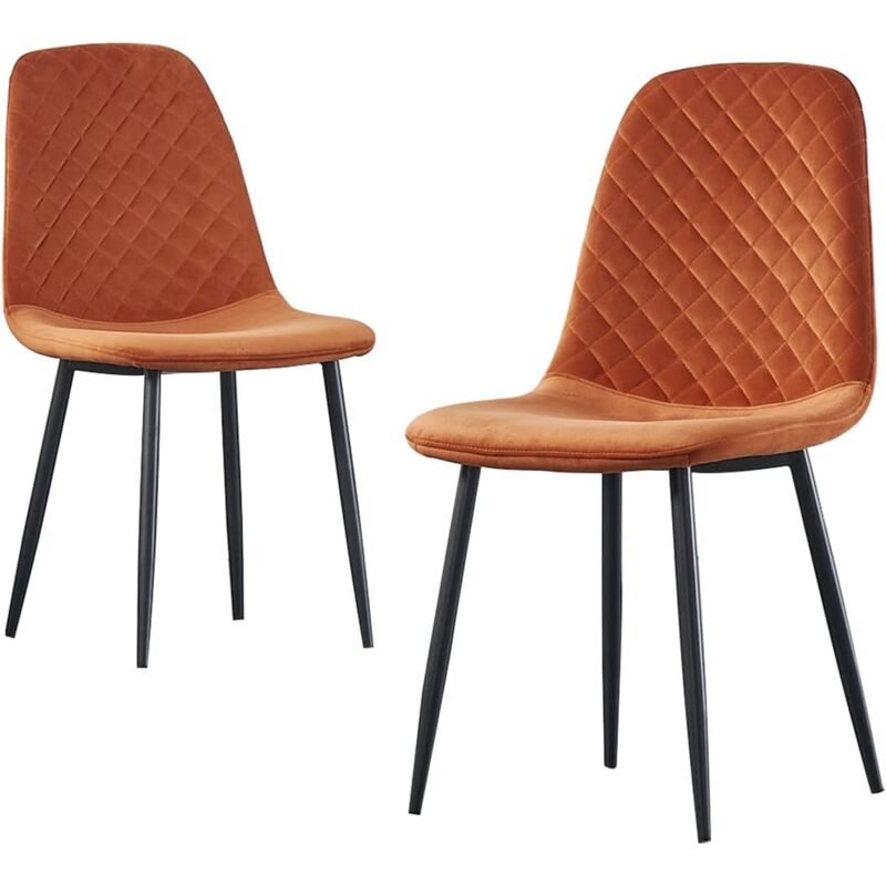 Jymtom - jamais utilisé] Lot de 2 chaises de salle à manger Velours Siège rembourrée pieds en métal, pour salon, chambre,Bureau - Orange