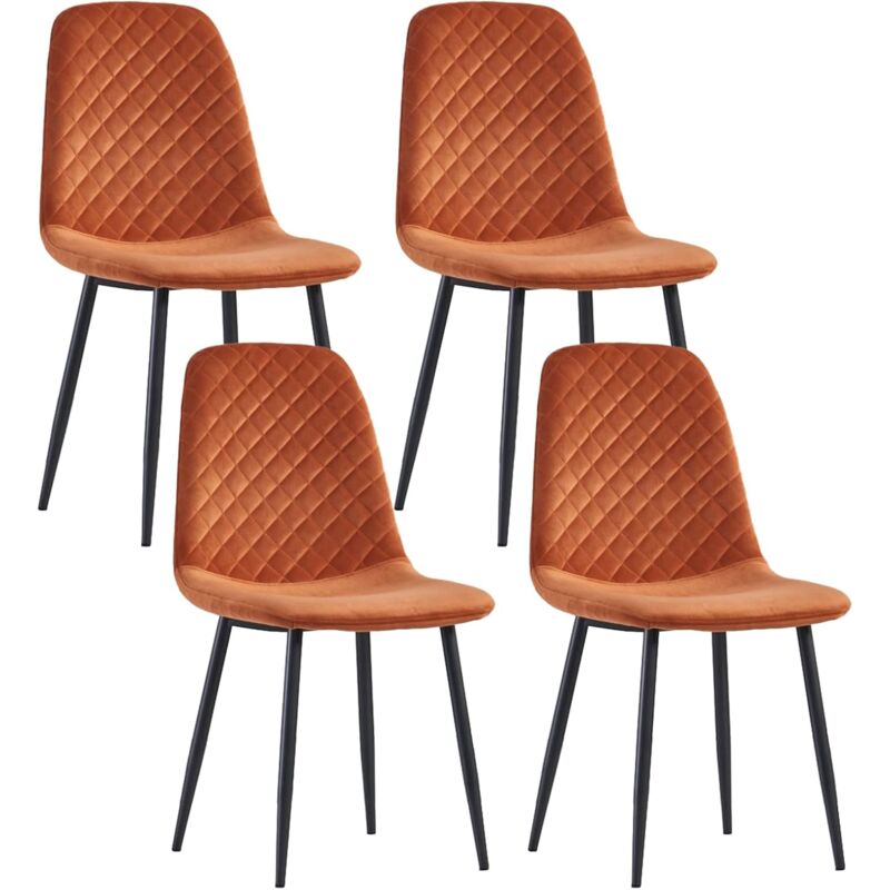 Jymtom - jamais utilisé] Lot de 4 chaises de salle à manger Velours Siège rembourrée pieds en métal, pour salon, chambre,Bureau - Orange