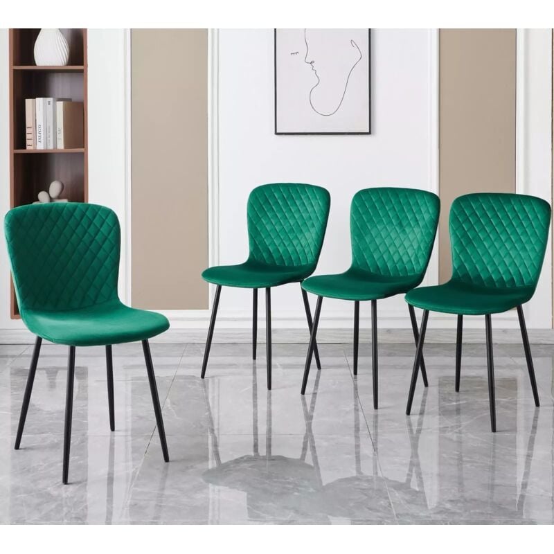 Jymtom - jamais utilisé] Lot de 4 chaises de salle à manger en velours avec dossier et pieds en métal - Style scandinave - Avec revêtement en velours