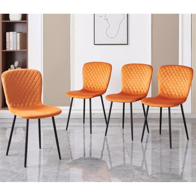 Jymtom - jamais utilisé] Lot de 4 chaises de salle à manger en velours avec dossier et pieds en métal - Style scandinave - Avec revêtement en velours