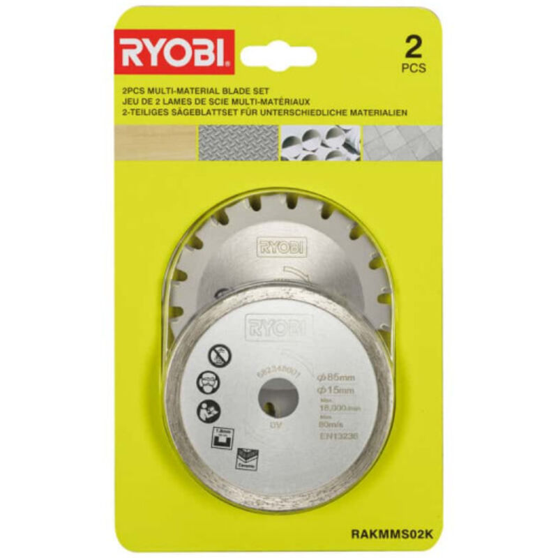Kit 2 Lames Ryobi Bois/ Métal + Carrelage Pour Scie Multi-Matériaux - Rakmms02K