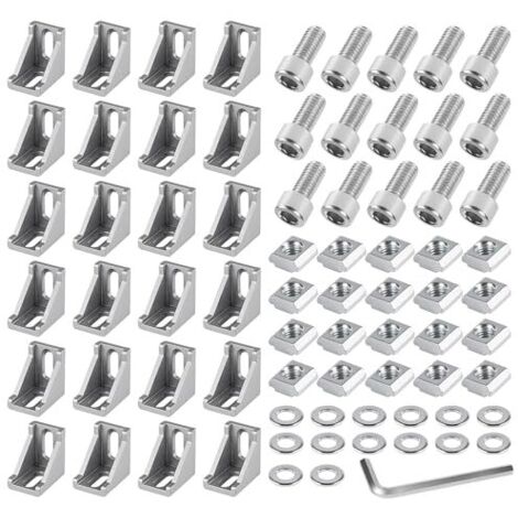 [JAMAIS UTILISÉ] Kit de fixation pour cornières en aluminium (24 pièces, connecteurs d'angle 40x40 mm), équerres, supports muraux, grille d'angle à 90° pour profilés de support, imprimantes 3D, fraise
