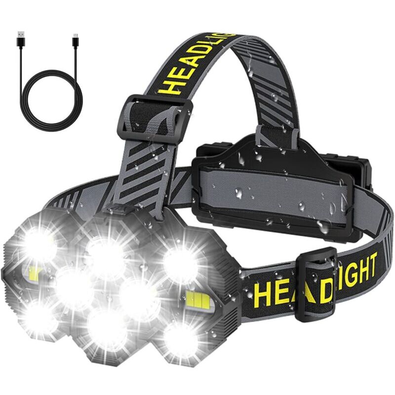 [JAMAIS UTILISÉ] Lampe Frontale Rechargeable - 2022 Améliorée 22000 Lumen 10 LED 10 Modes Super Brillante Lumineux Lampe Frontale Mains Libres Lampe