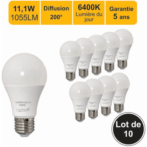 LUTECE-ARC [JAMAIS UTILISÉ] Lot de 10 ampoules LED 11,1W (équiv. 75W) E27 1055lm 6400K - garantie 5 ans