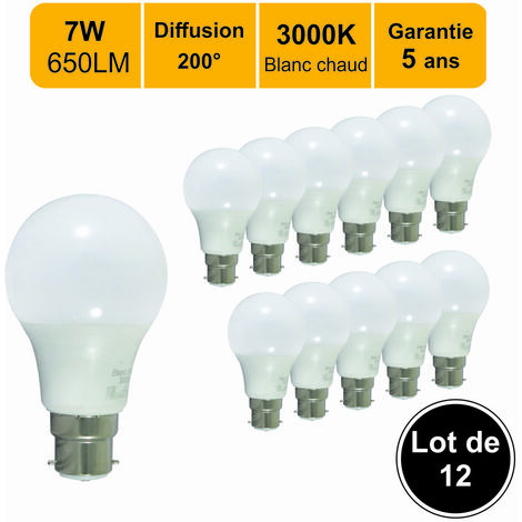 LUTECE-ARC [JAMAIS UTILISÉ] Lot de 10 ampoules LED B22 7W 650Lm 3000K - garantie 5 ans