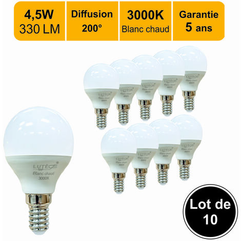 [JAMAIS UTILISÉ] Lot de 10 ampoules LED E14 4,5W 330Lm 3000K - garantie 5 ans