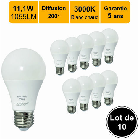 [JAMAIS UTILISÉ] Lot de 10 ampoules LED E27 10W 1055Lm 3000K - garantie 5 ans
