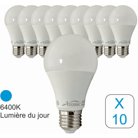 ARCOTEC [JAMAIS UTILISÉ] Lot de 10 ampoules LED E27 standard 7,4W 650Lm 6400K - garantie 2 ans