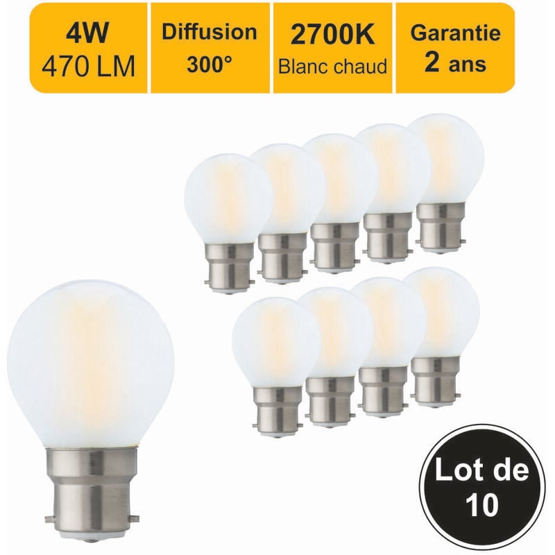 Jamais utilisé] Lot de 10 ampoules led filament B22 4W 470Lm 2700K - garantie 2 ans