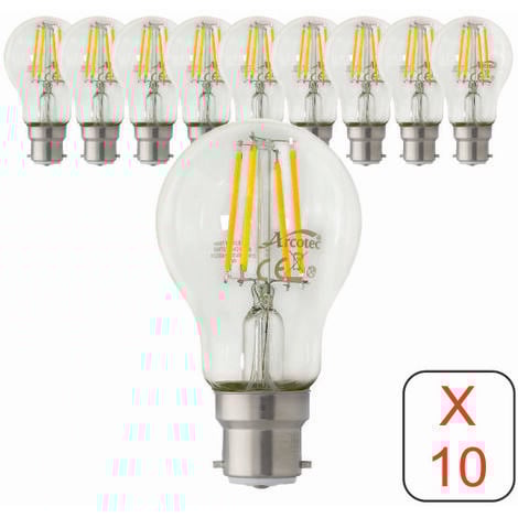 ARCOTEC [JAMAIS UTILISÉ] Lot de 10 ampoules LED filament B22 6W 750Lm 2700K - garantie 2 ans
