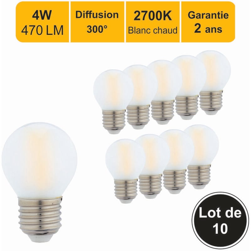 Lutece-arc - jamais utilisé] Lot de 10 ampoules led filament E27 4W 470Lm 2700K - garantie 2 ans