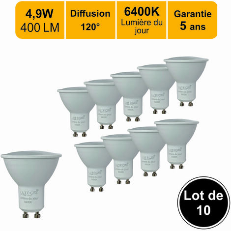 [JAMAIS UTILISÉ] Lot de 10 ampoules LED GU10 4,9W - 120° - 400Lm 6400K - garantie 5 ans