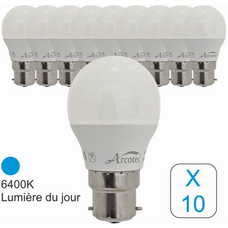 ARCOTEC [JAMAIS UTILISÉ] Lot de 10 ampoules LED B22 sphérique 4,9W 470Lm 6400K - garantie 2 ans