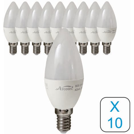 ARCOTEC [JAMAIS UTILISÉ] Lot de 10 ampoules LED E14 flamme 4,9W 470Lm 6400K - garantie 2 ans