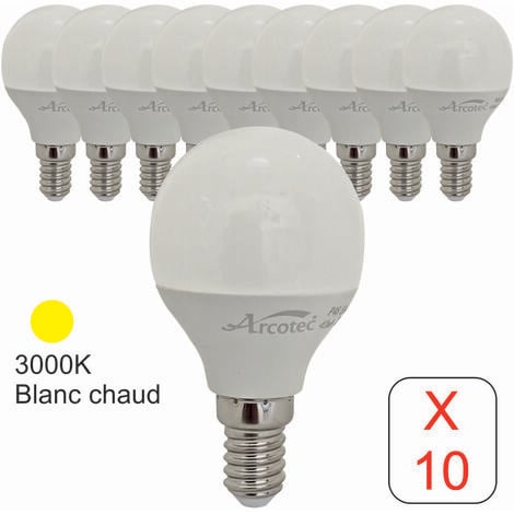 ARCOTEC [JAMAIS UTILISÉ] Lot de 10 ampoules LED E14 sphérique 4,9W 470Lm 3000K - garantie 2 ans