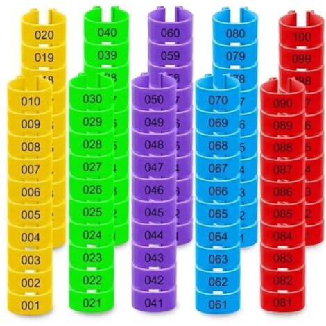 [JAMAIS UTILISÉ] Lot de 100 anneaux pour cuisses de poulet, boutons-pression réglables en plastique, anneaux numérotés pour la gestion des élevages avicoles,Couleurs mélangées,Diamètre intérieur 16 mm
