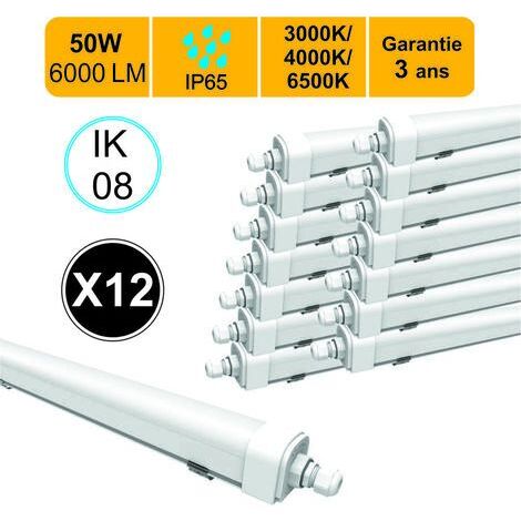 [JAMAIS UTILISÉ] Lot de 12 réglettes LED étanche IP65 50W 6000lm - 3CCT - traversant - garantie 3 ans