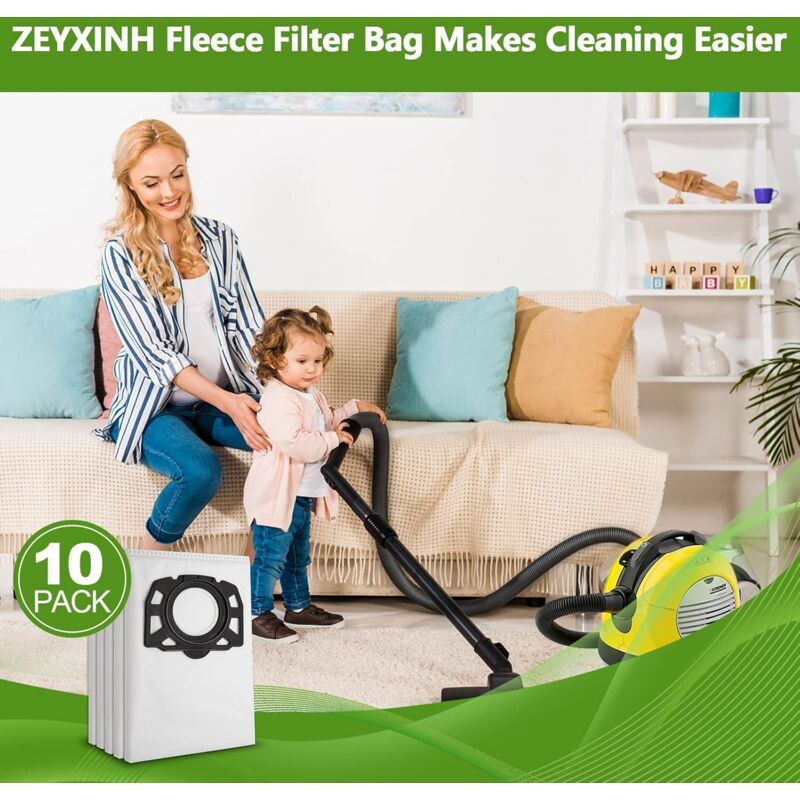 XVX - jamais utilisé] Lot de 10 Sacs de Filtre Sacs D'aspirateur pour Kärcher 2.863-006.0 kfi 487 Sacs Aspirateur pour Kärcher WD4 WD5 WD6 WD5P WD6P