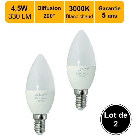 [JAMAIS UTILISÉ] Lot de 2 ampoules LED E14 flamme 4,5W 330Lm 3000K - garantie 5 ans