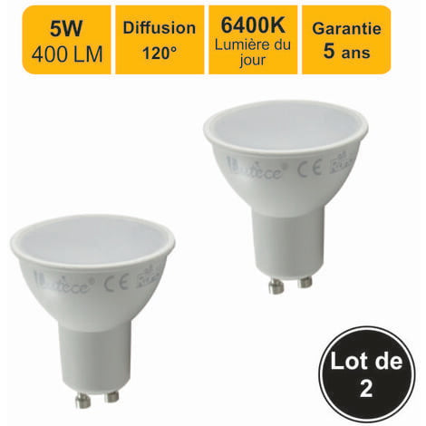 LUTECE-ARC Lot de 10 ampoules LED GU10 4,9W - 120° - 400Lm 3000K - garantie 5 ans