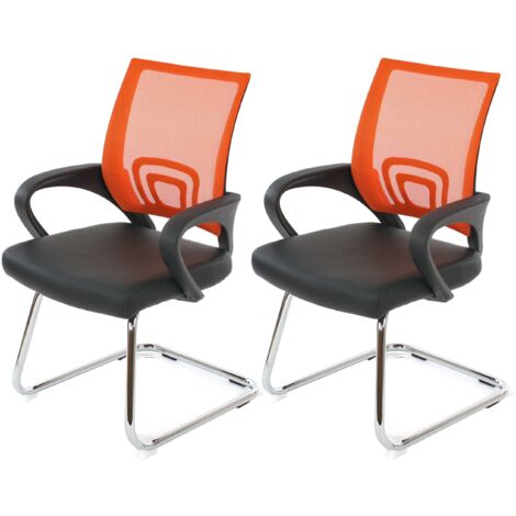 HHG [JAMAIS UTILISÉ] Lot de 2 chaises de conférence / chaise visiteurs Ancona, simili-cuir orange