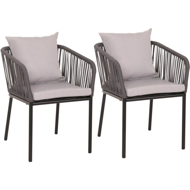 Jamais utilisé] Set de 2 chaises de jardin HHG 616, chaise d'extérieur avec accoudoirs, résistante aux intempéries aluminium corde tressée anthracite