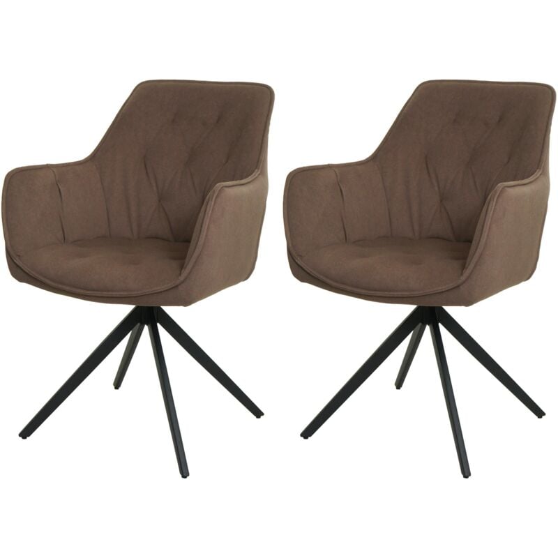 HHG - jamais utilisé] Lot de 2 chaises de salle à manger 503, chaise de cuisine rembourrée chaise avec accoudoirs, pivotante, métal tissu/textile,