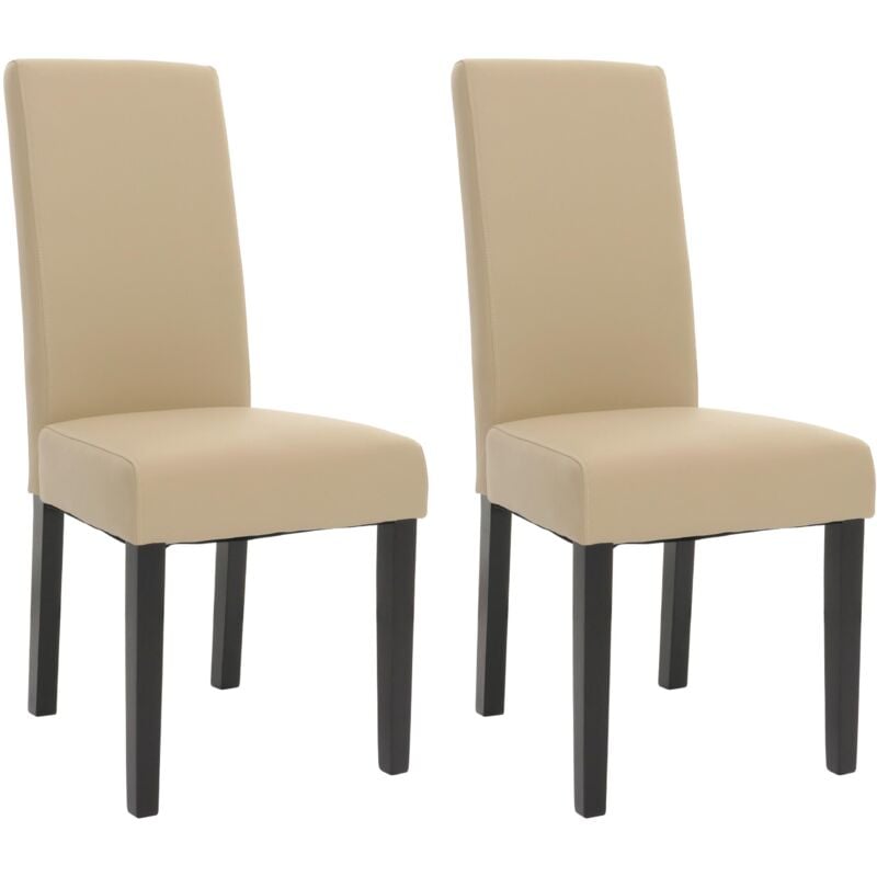 HHG - jamais utilisé] Lot de 2 chaises de salle à manger 921, chaise de cuisine fauteuil en bois massif similicuir, crème, pieds noirs
