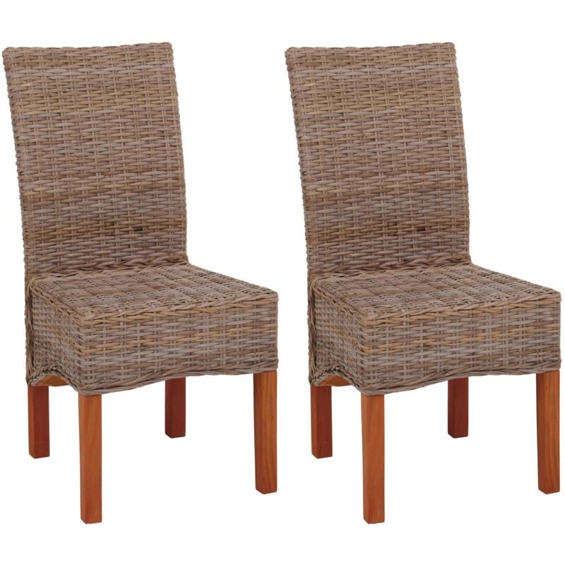 HHG - jamais utilisé] Lot de 2 chaises M44 salle à manger, rotin kubu/bois, 47x52x97cm, sans coussins