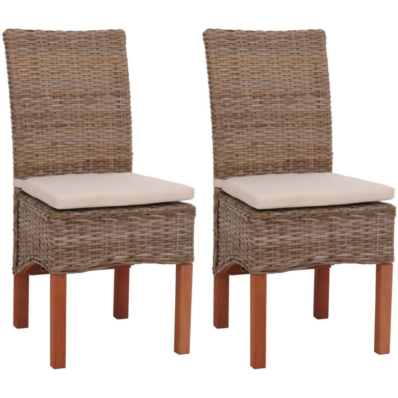 HHG - jamais utilisé] Lot de 2 chaises M44 salle à manger, rotin kubu/bois, 47x52x97cm, avec coussins