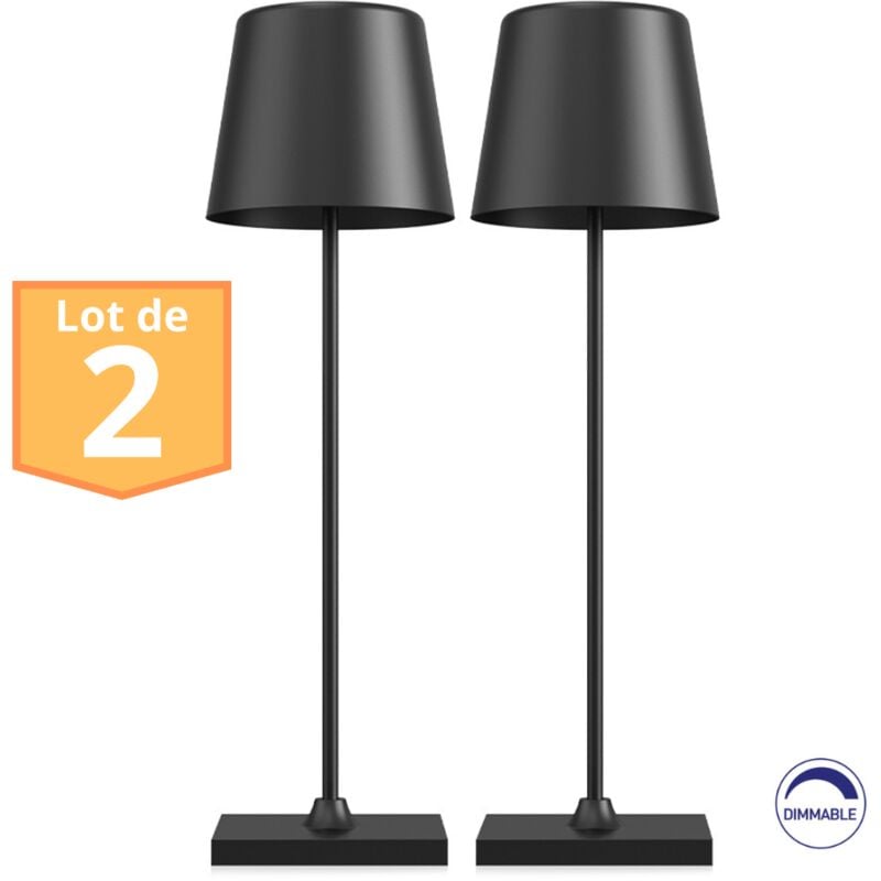 Lot de 2 lampes de table rechargeables noir 3W 3000K IP44