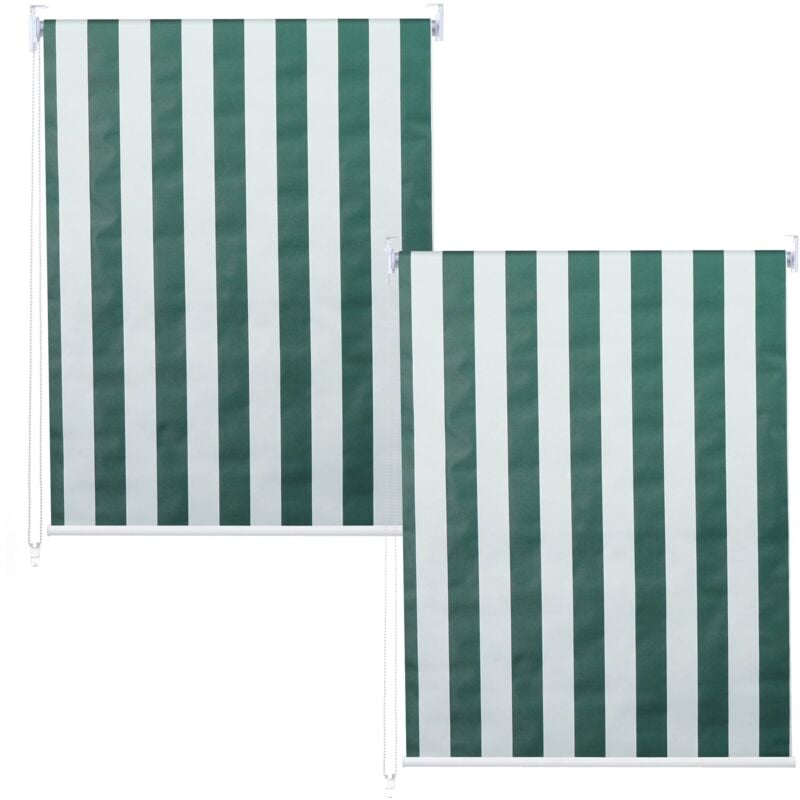 HHG - jamais utilisé] Lot de 2 stores à enroulement 338, store à enroulement latéral, 100x160cm protection solaire opaque, vert/blanc