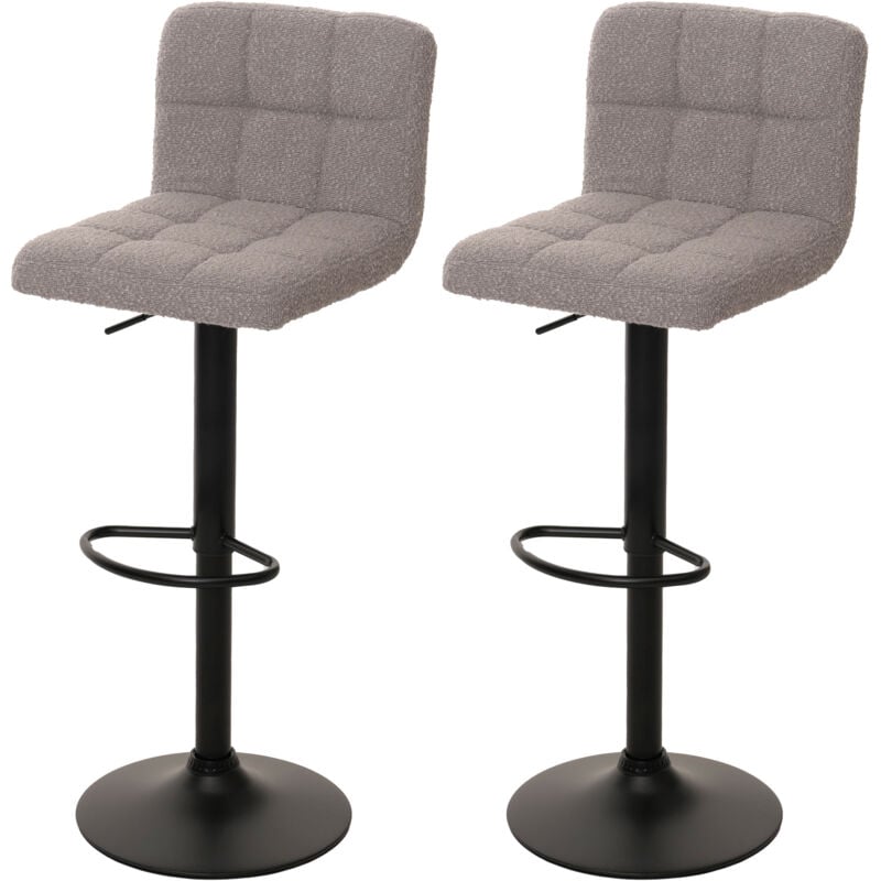 HHG - jamais utilisé] Lot de 2 tabourets de bar 852, tabouret de bar, hauteur réglable pivotant, tissu Boucle (450g/m²) mvg, gris