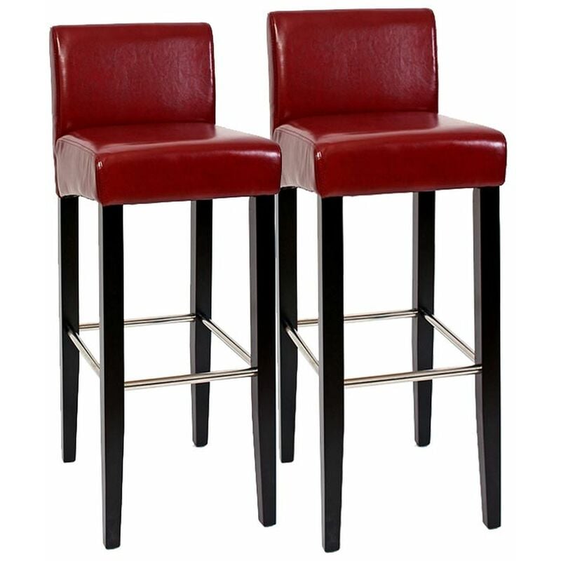 Jamais utilisé] Lot de 2 tabourets de bar N25, bois/cuir, 37x44x102cm, rouge