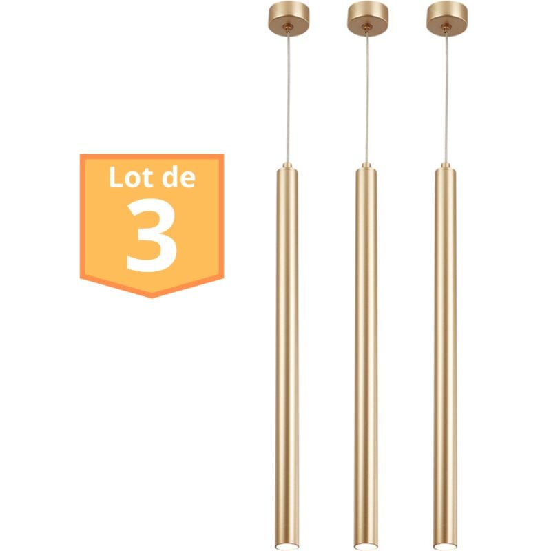 Braytron - Lot de 3 suspensions tubes design doré G9 10W IP20