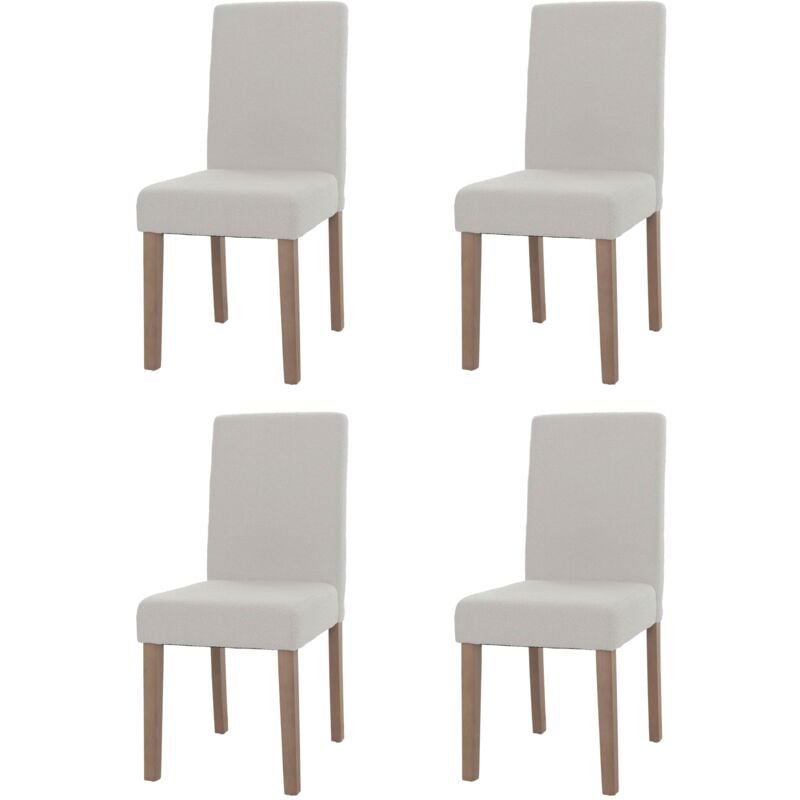 HHG - jamais utilisé] Lot de 4 chaises de salle à manger Littau, chaise de cuisine à dossier haut, tissu/textile bouclé bois, crème, pieds couleur