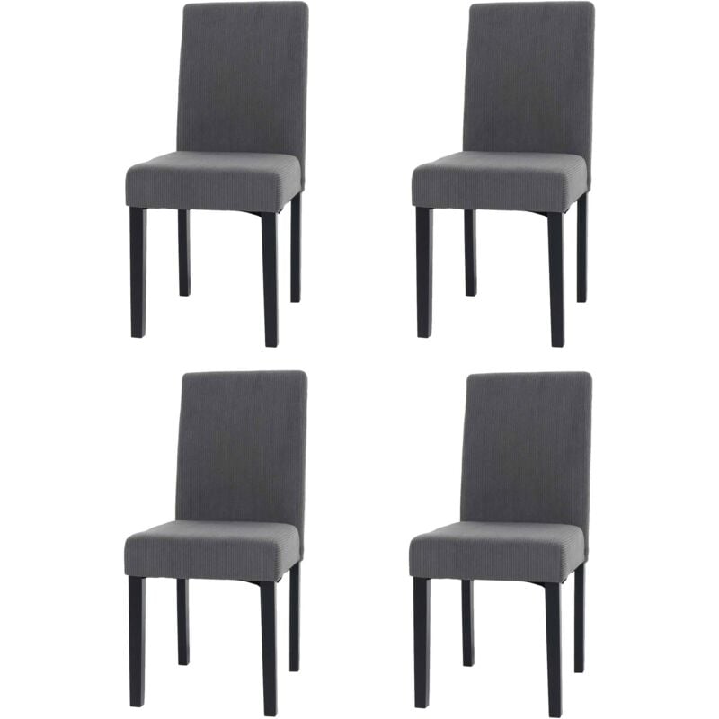 HHG - jamais utilisé] Lot de 4 chaises de salle à manger Littau, chaise de cuisine à dossier haut, tissu/textile Velours Bois, gris foncé, pieds