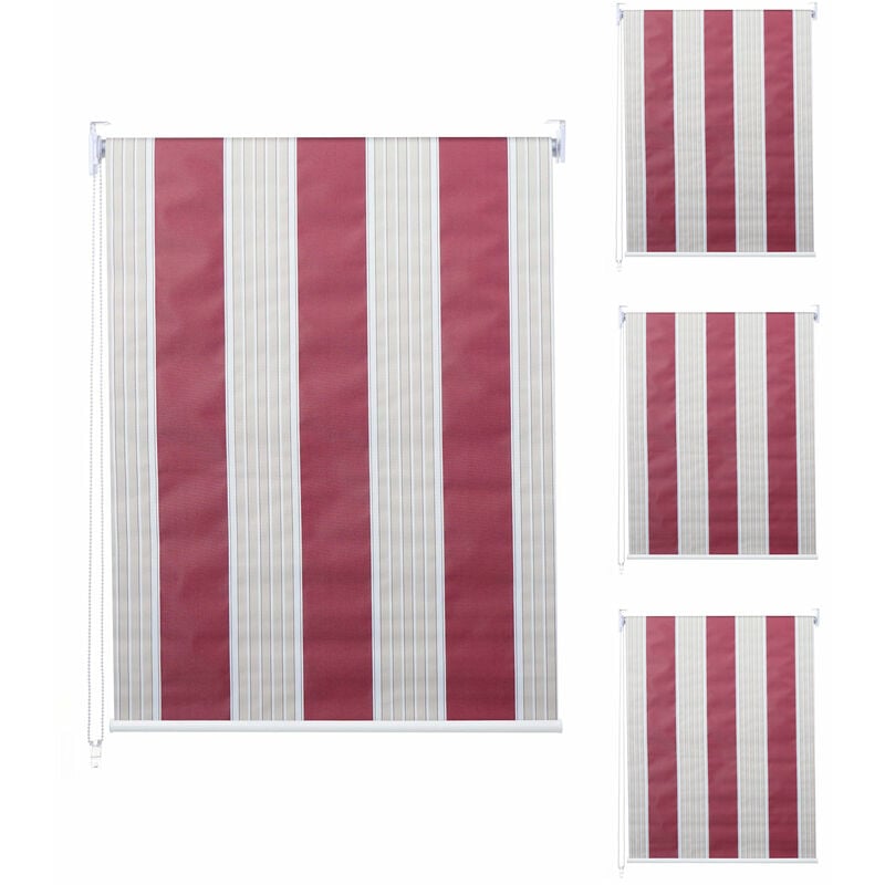 HHG - jamais utilisé] Lot de 4 stores à enroulement 338, stores à enroulement latéral, 100x160cm protection solaire opaque, rouge/blanc/beige