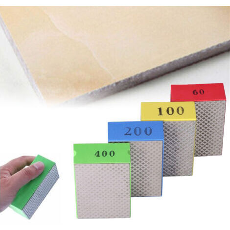 [JAMAIS UTILISÉ] Lot de 4 tampons de polissage diamant à la main, blocs de ponçage diamantés , blocs de ponçage pour pierre, céramique, carrelage, verre, 4 niveaux de rugosité – 60 100 200 400 (côté a