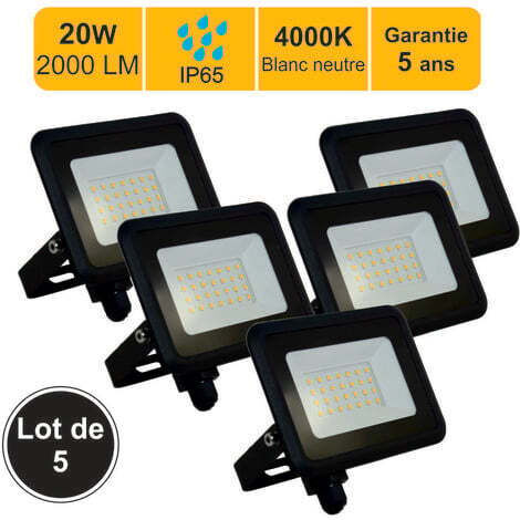 [JAMAIS UTILISÉ] Lot de 5 projecteurs LED 20W/IP65/IK10/1800lm/4000K connexion directe - sans câble - garantie 5 ans