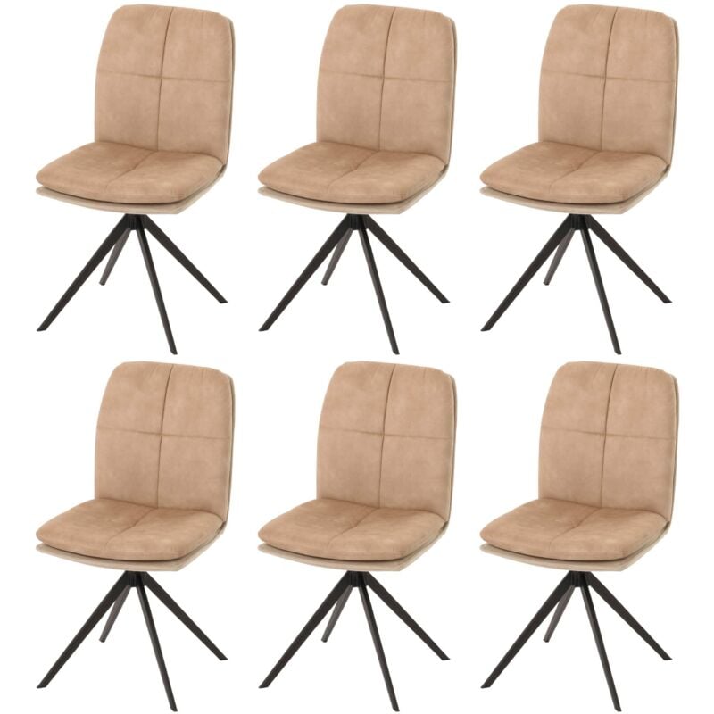 HHG - jamais utilisé] Lot de 6 chaises de salle à manger 178, fauteuil de cuisine, pivotant Auto-Position, métal tissu/textile, beige