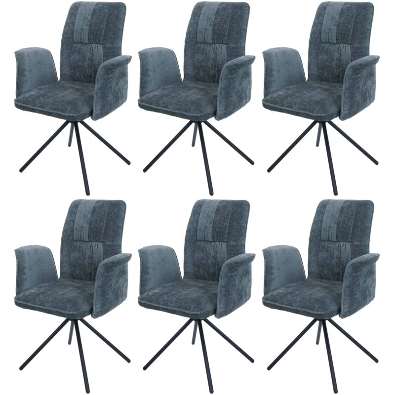 HHG - jamais utilisé] Lot de 6 chaises de salle à manger 433, pivotantes Accoudoirs Auto-Return, tissu/textile chenille (340g/m²) Oeko-Tex, bleu-vert