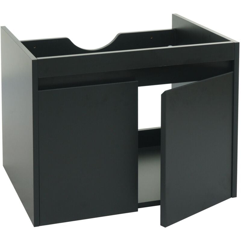 HHG - jamais utilisé] Meuble sous-lavabo 632, meuble sous-lavabo de salle de bains, mvg mélamine 2 portes 48x59x46cm, noir