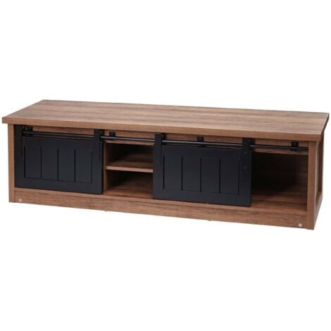 [JAMAIS UTILISÉ] Meuble TV HHG-132, Table de télévision, portes coulissantes, compartiments de rangement, aspect bois métal industriel 43x150x40cm, brun